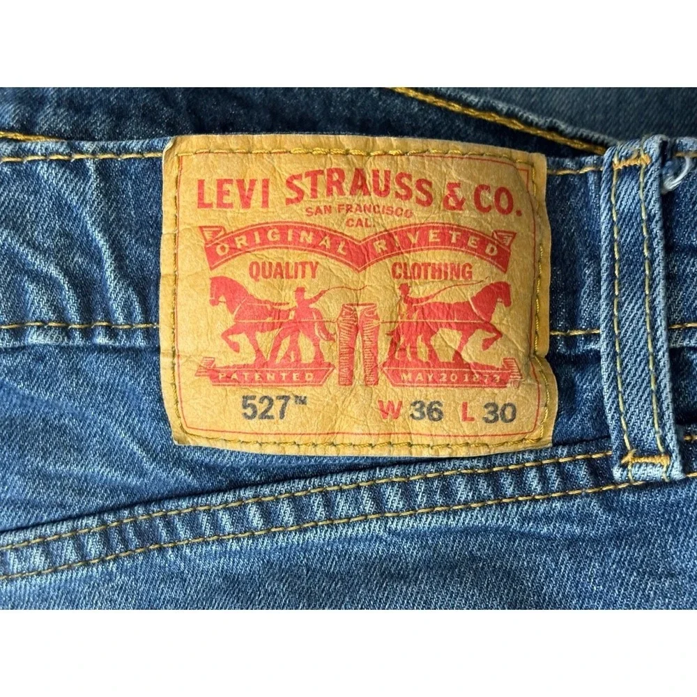 Levis 527 Jeans Mens 36x30 Blue Slim Bootcut Wash Denim Western Cowboy Rodeo